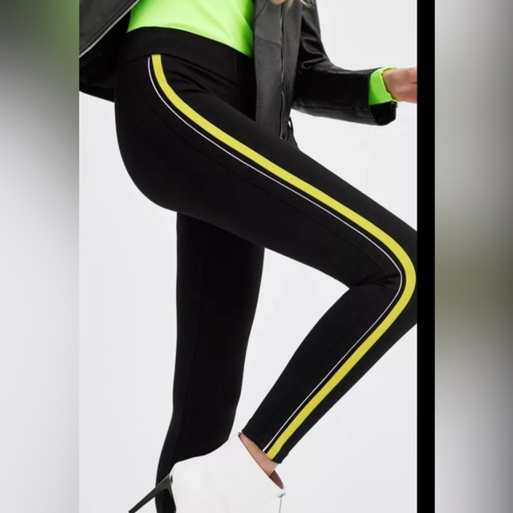 Zara TRF black thick leggings with side band stripe in yellow and white-size S - Picture 1 of 13